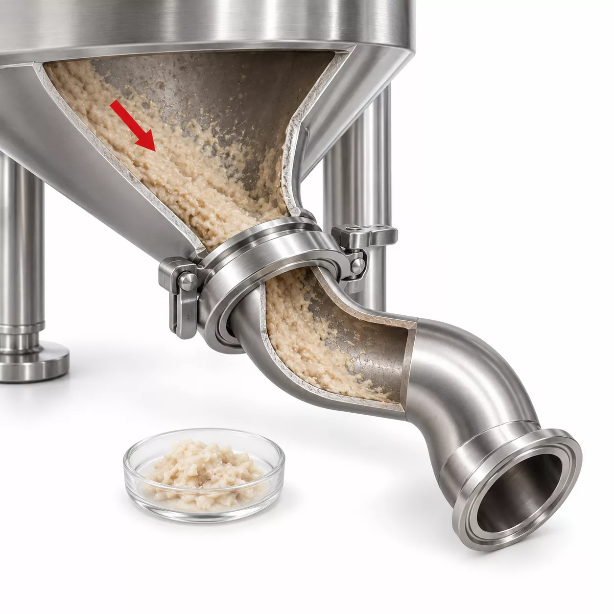 Brewery tank outlet with yeast buildup
