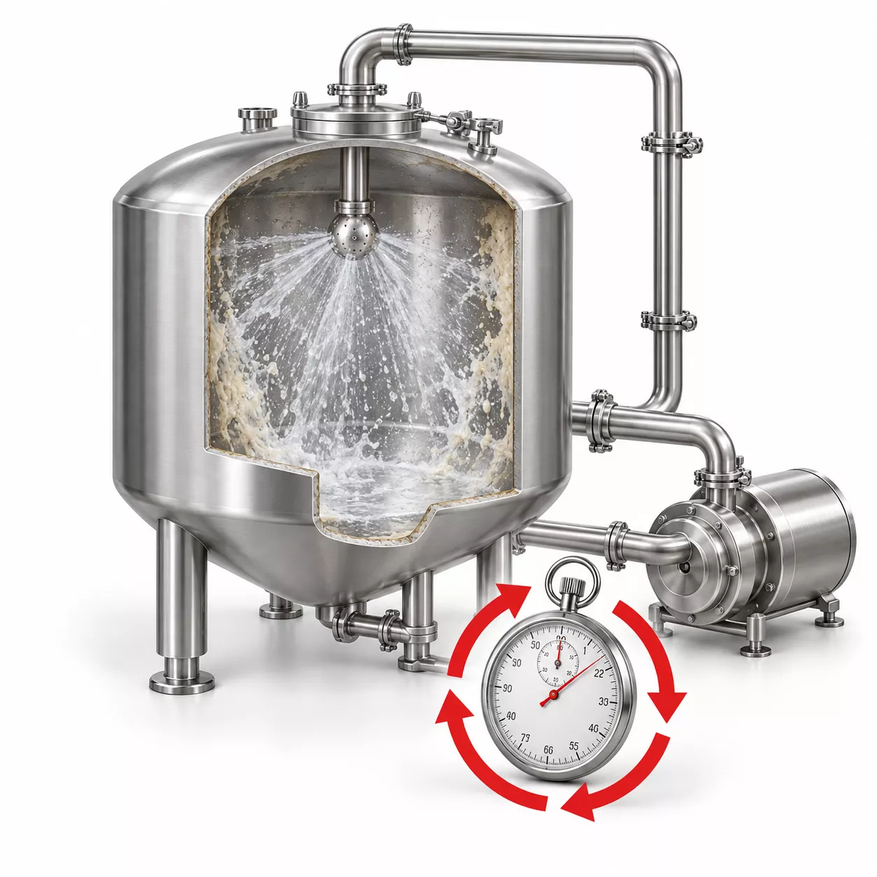 CIP Tank With Repeated-Cycle Stopwatch