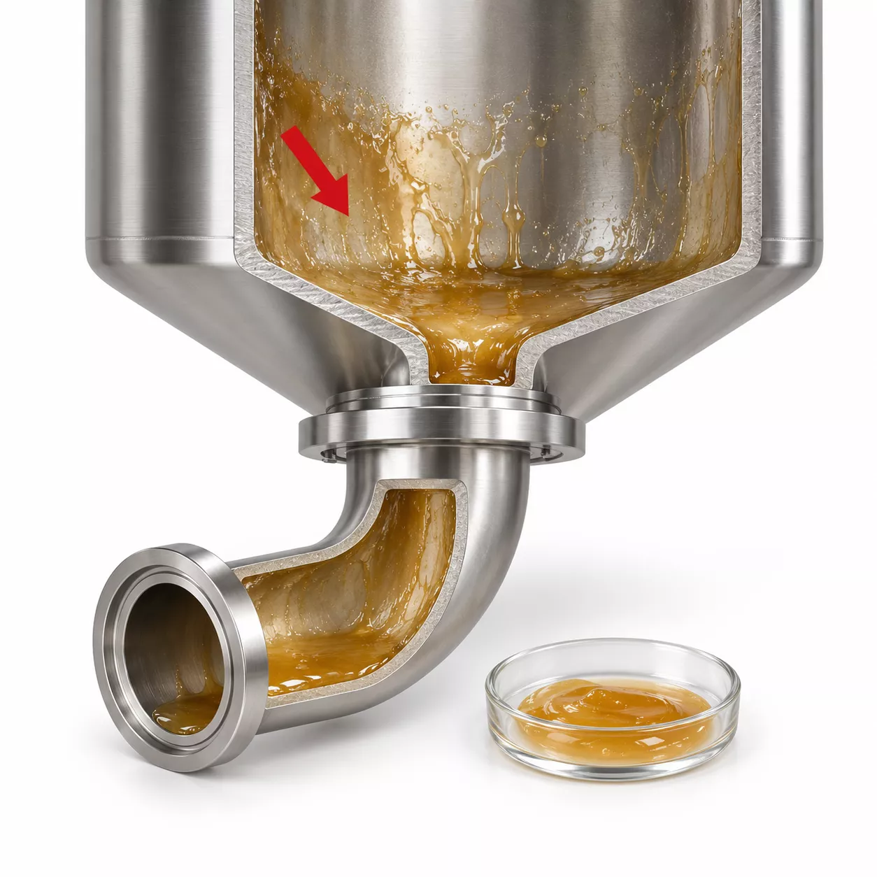 Cutaway tank with syrup residue