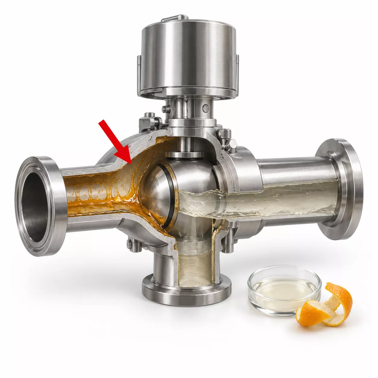 Cutaway valve showing flavor carryover